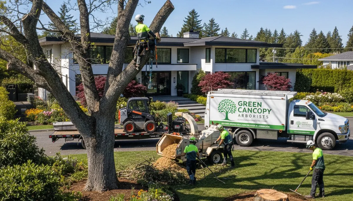 Professional landscaping team shaping coastal trees in Miami Beach FL for Chop Chop Tree services