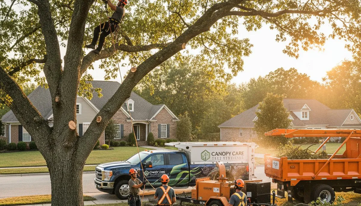 Professional tree removal service in Miami Beach FL safely trimming palm trees near coastal homes
